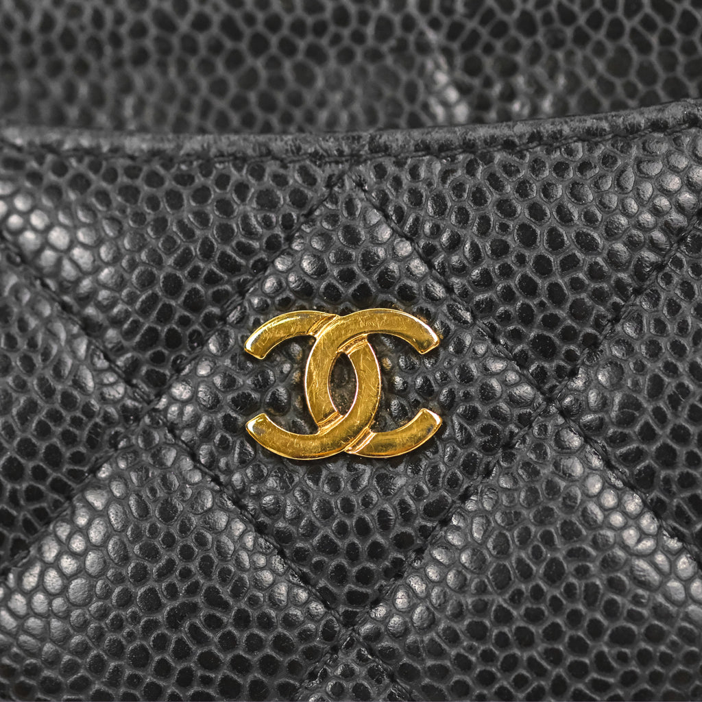 Chanel Classic Flat Card Holder Black Caviar Gold Hardware