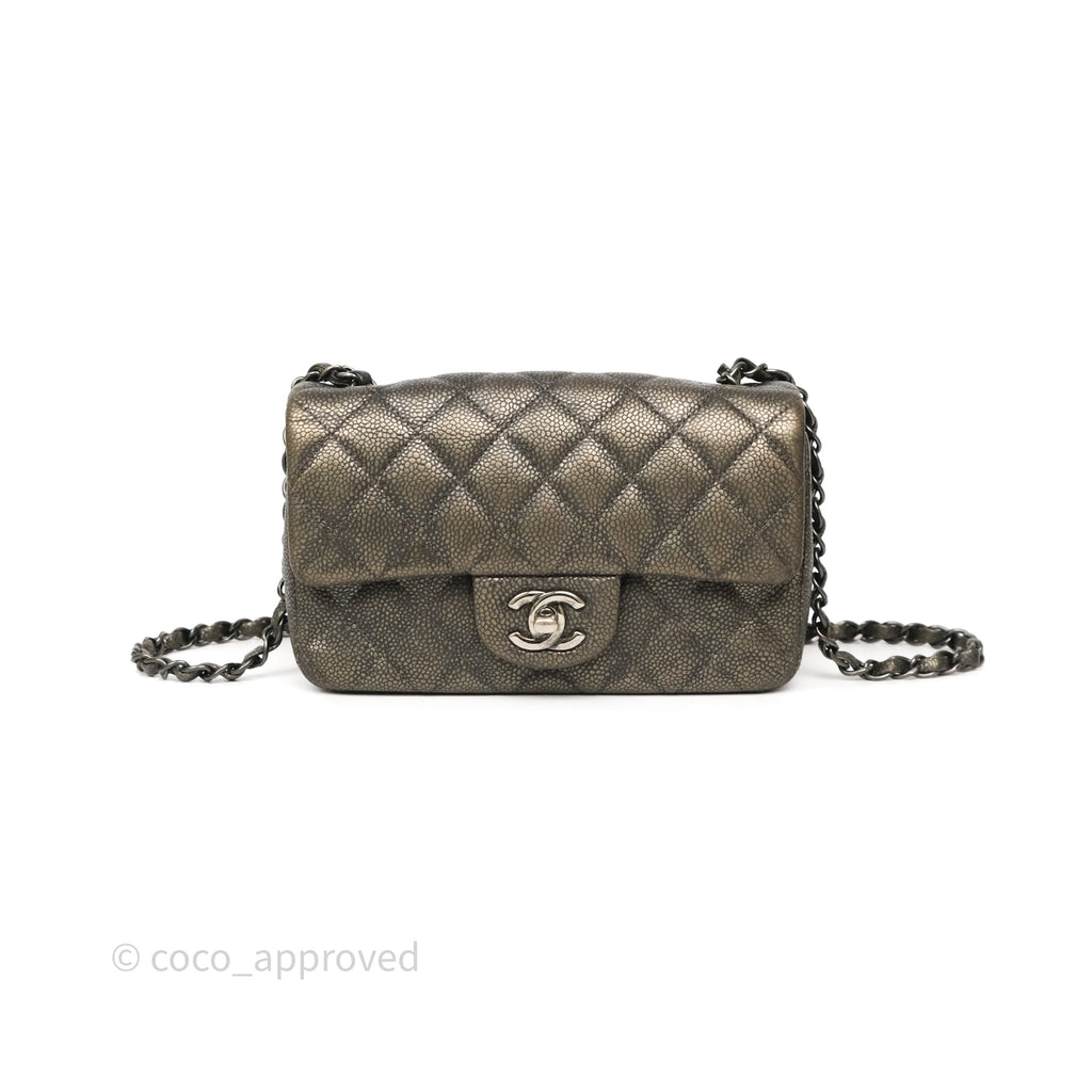 Chanel Mini Rectangular Quilted Metallic Grey Caviar Ruthenium Hardware