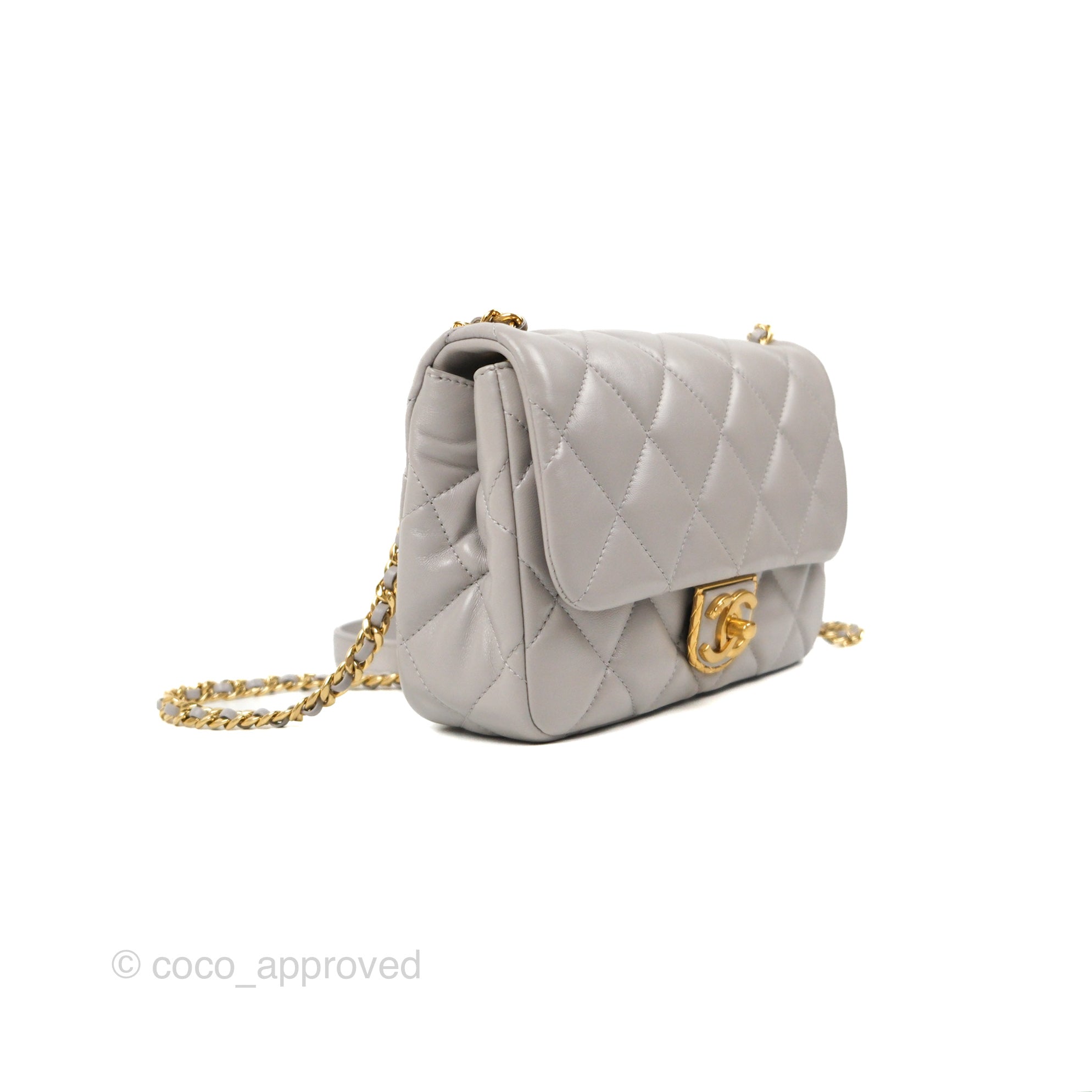 Chanel Flap Bag Grey Clair Lambskin Aged Gold Hardware 22B – Coco Approved  Studio
