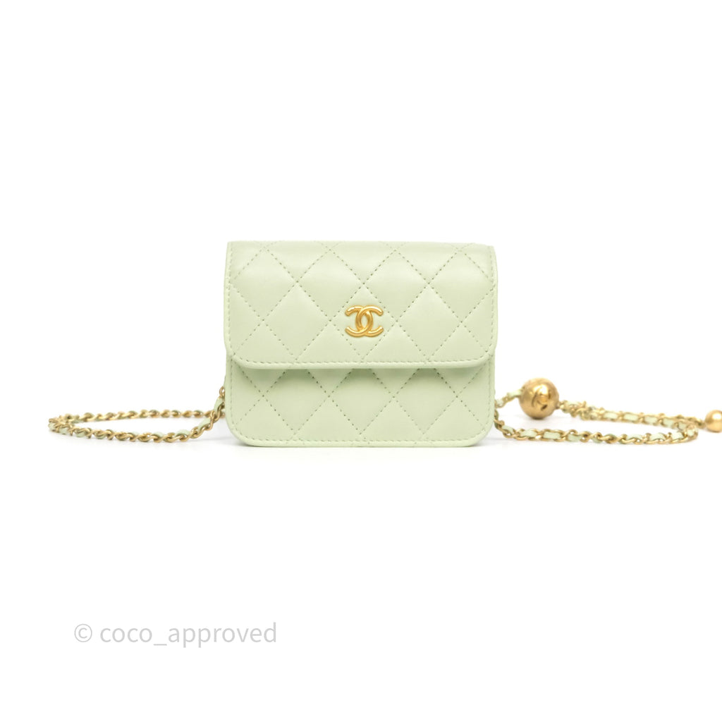 Chanel Pearl Crush Mini Clutch Belt Bag Green Lambskin Aged Gold Hardware