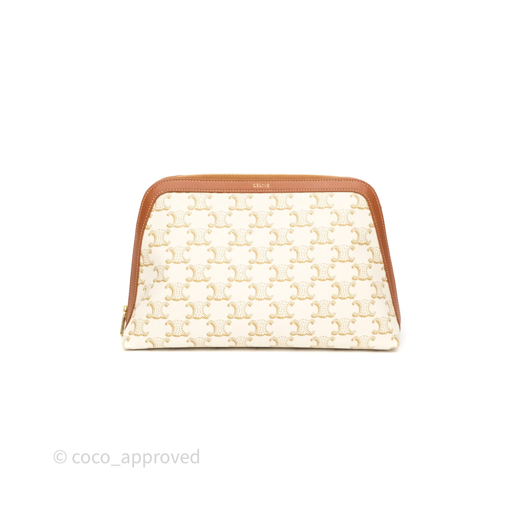 Celine Large Cosmetic Pouch White Triomphe Canvas