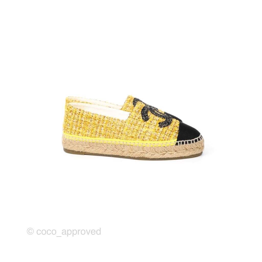 Chanel Espadrille Yellow Gold Tweed Size 36