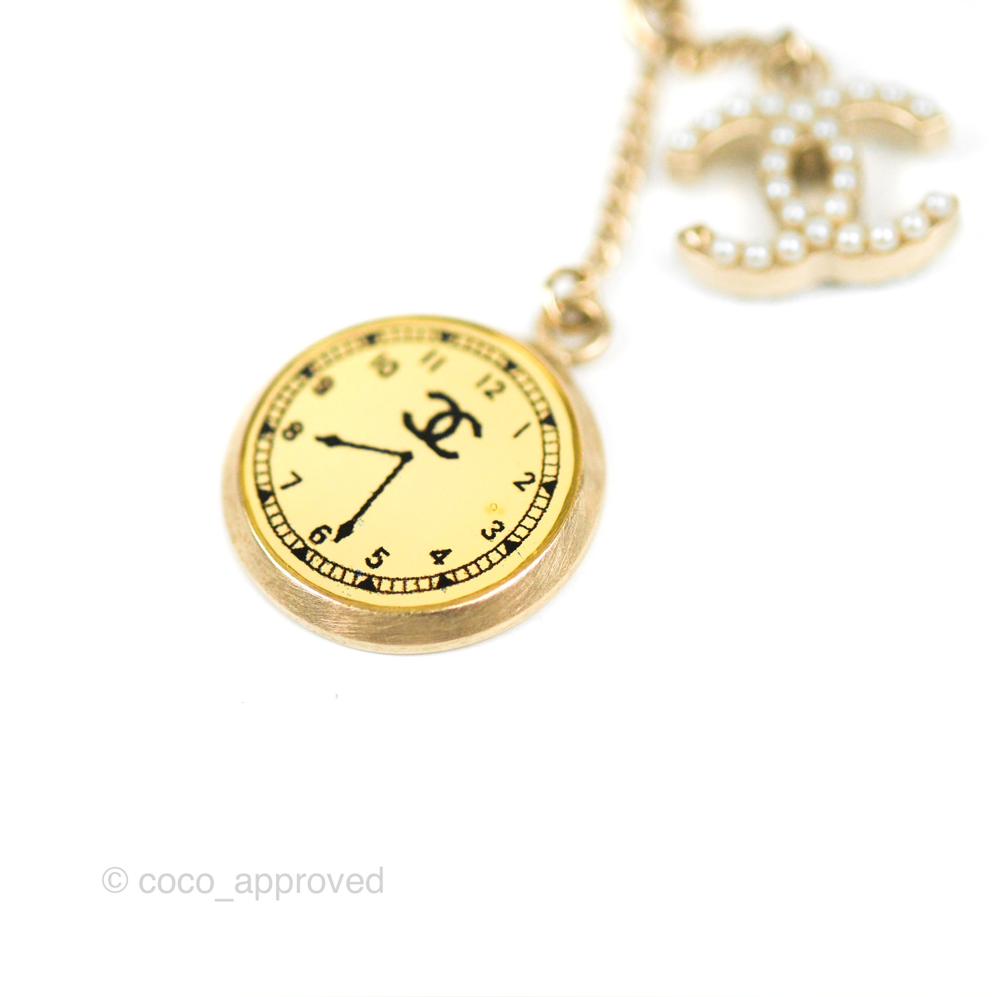 Chanel Pearl CC Clock Pendant Necklace Gold Tone 07C – Coco