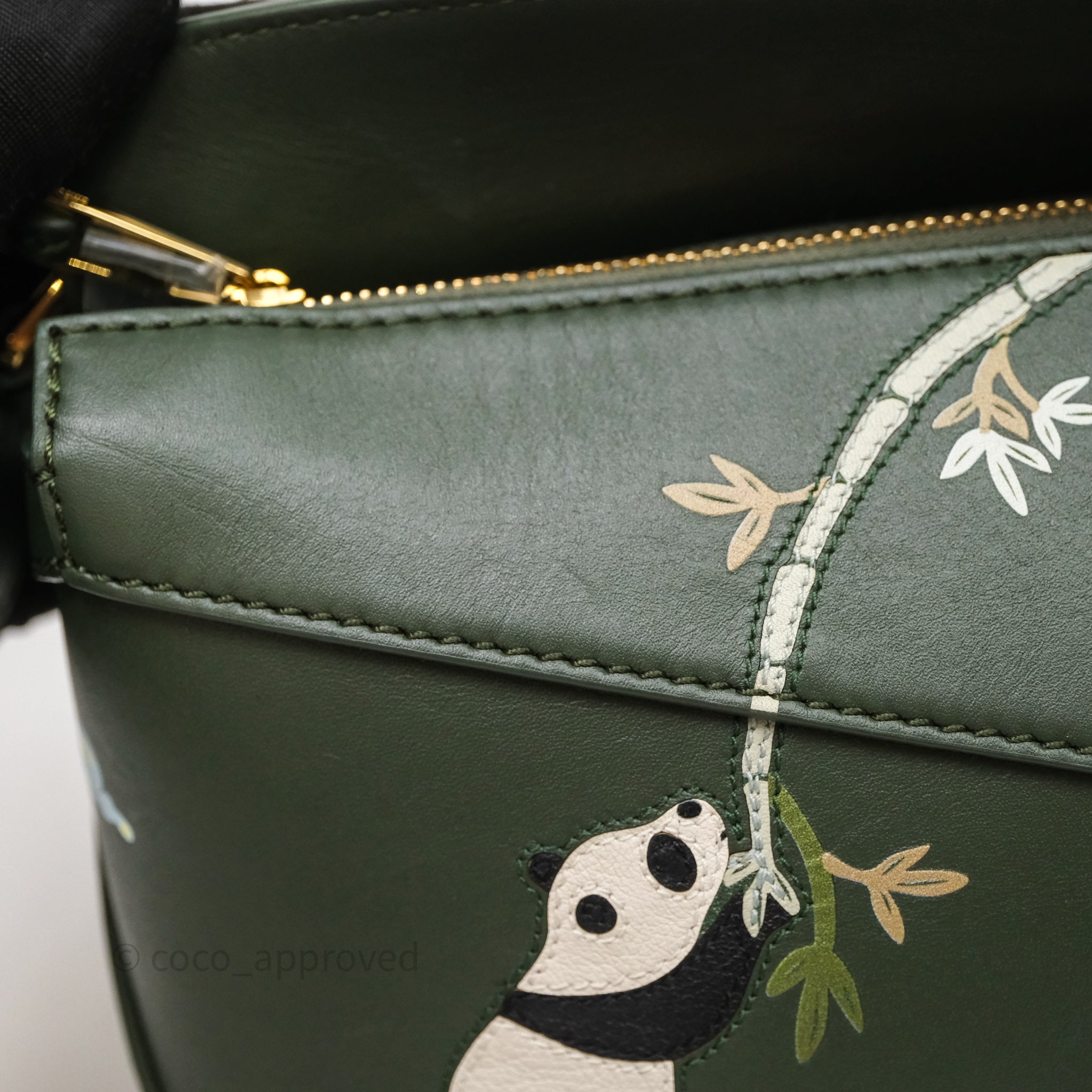 Loewe X SUNA FUJITA Mini Pandas Puzzle Bag Dark Green Calfskin