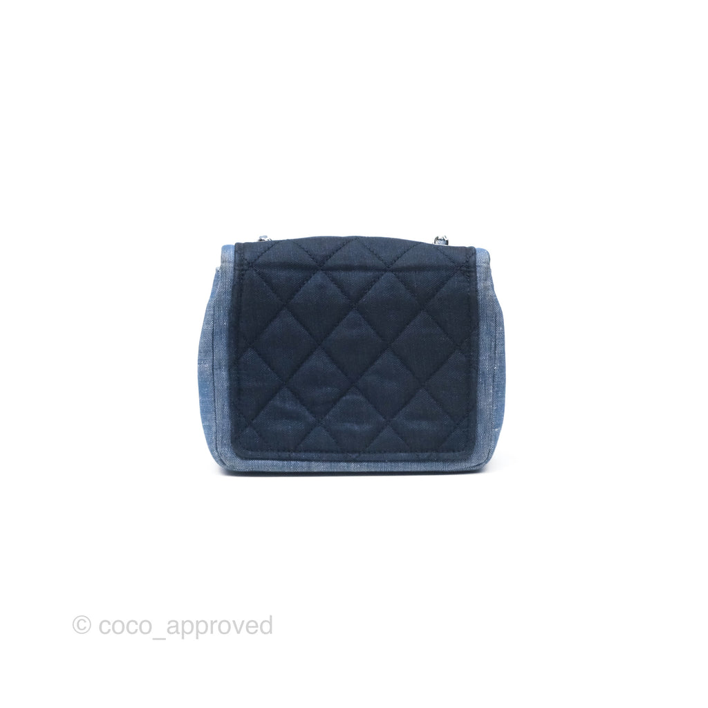 Chanel Quilted Mini Medallion Graphic Denim Blue Silver Hardware