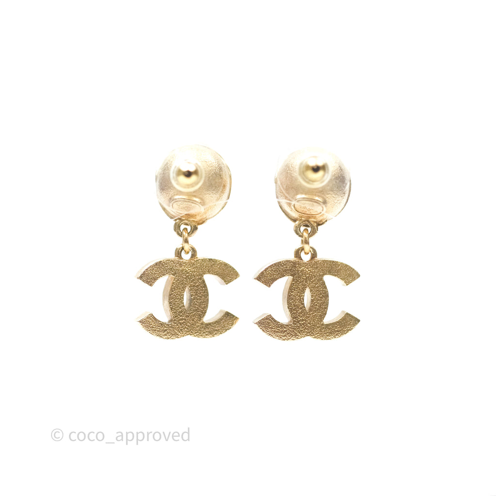 Chanel Pink Ball Crystal CC Drop Earrings Gold Tone 22A