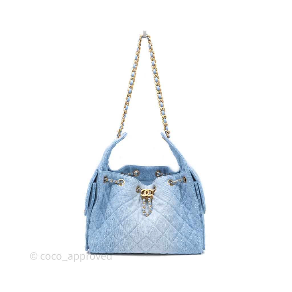 Chanel 25 Small Hobo Blue Washed Denim Aged Gold Hardware