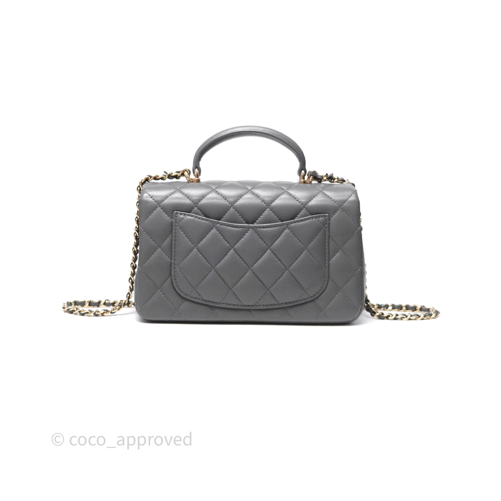 Chanel Top Handle Mini Rectangular Flap Grey Lambskin Gold Hardware