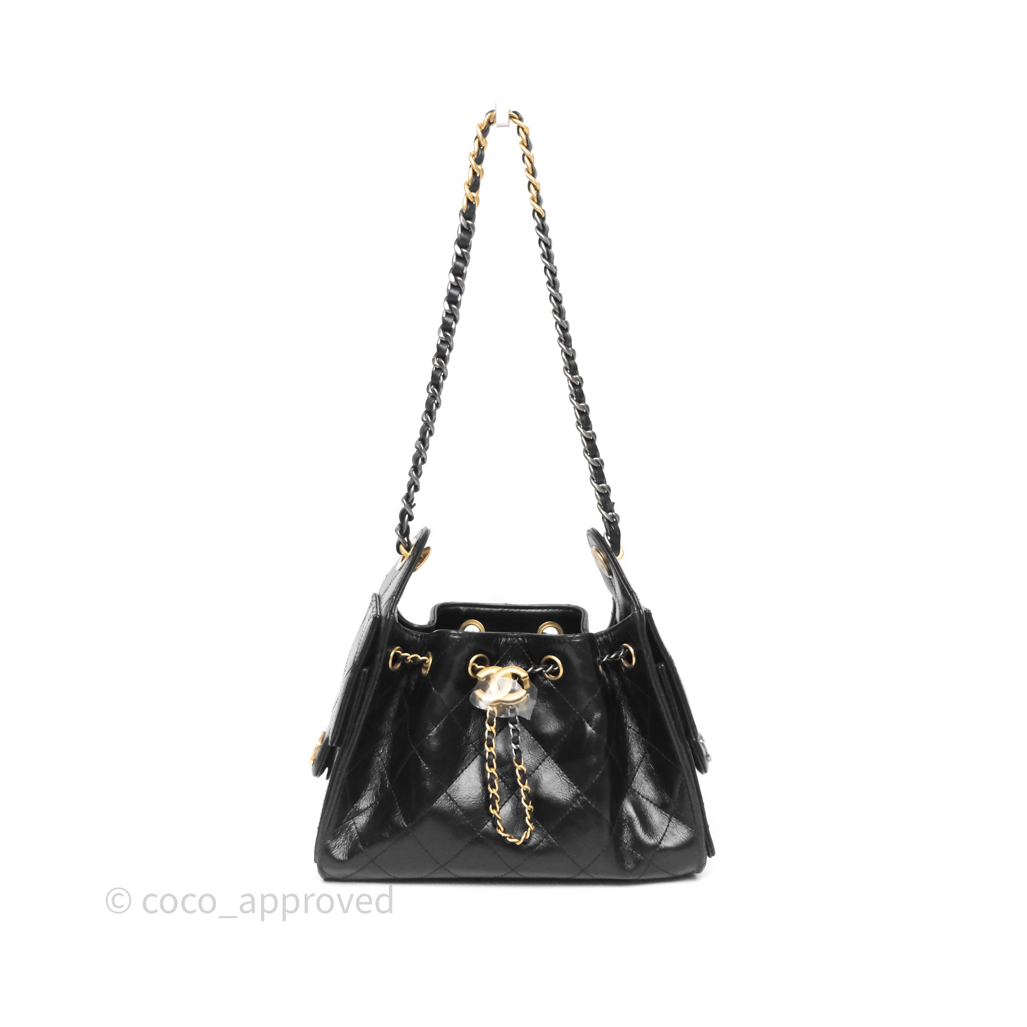 Chanel 25 Mini Black Shiny Crumpled Calfskin Mixed Hardware – Coco
