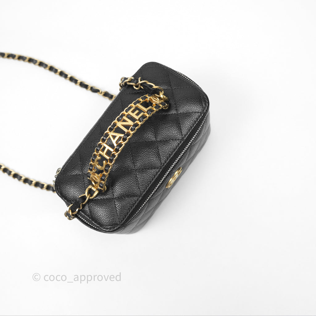 Chanel Pick Me Up Top Handle Vanity with Chain Black Caviar Aged Gold Hardware