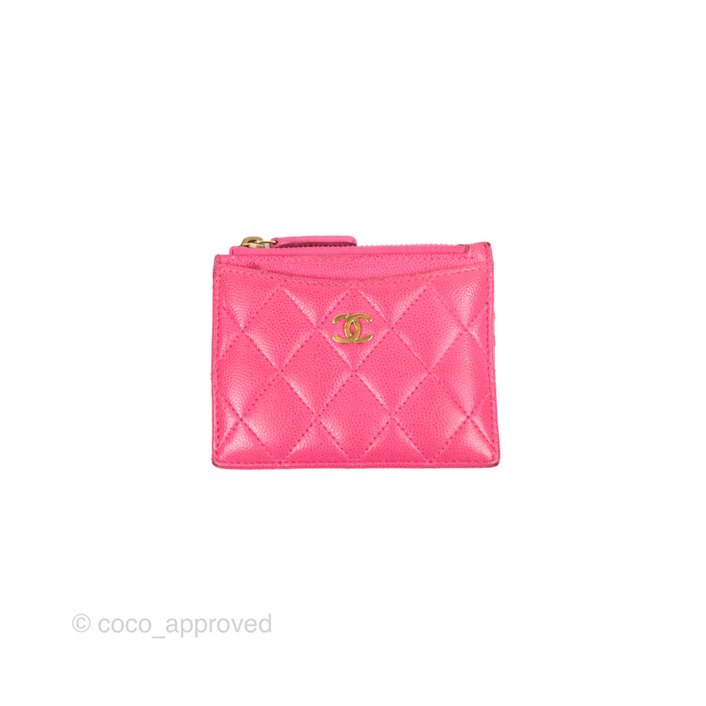 Chanel Quilted CC Zipped Card Holder Dark Pink Caviar Gold Hardware
