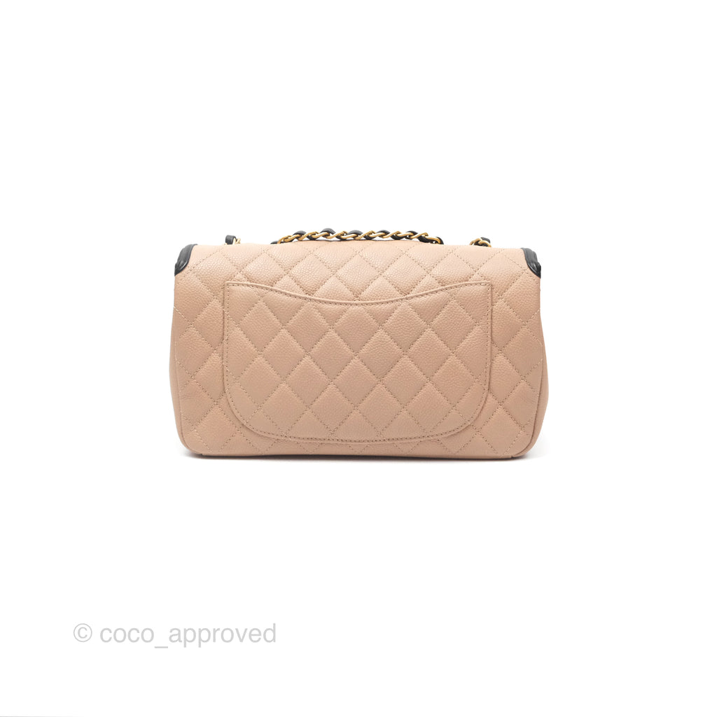 Chanel Quilted Medium CC Filigree Flap Beige Black Caviar