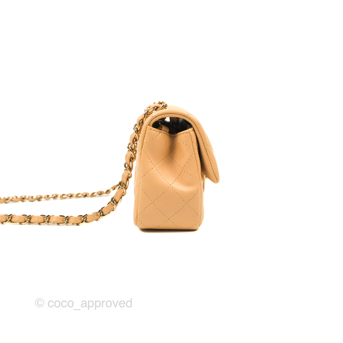 Chanel Quilted Mini Rectangular Flap Beige Lambskin Gold Hardware ...