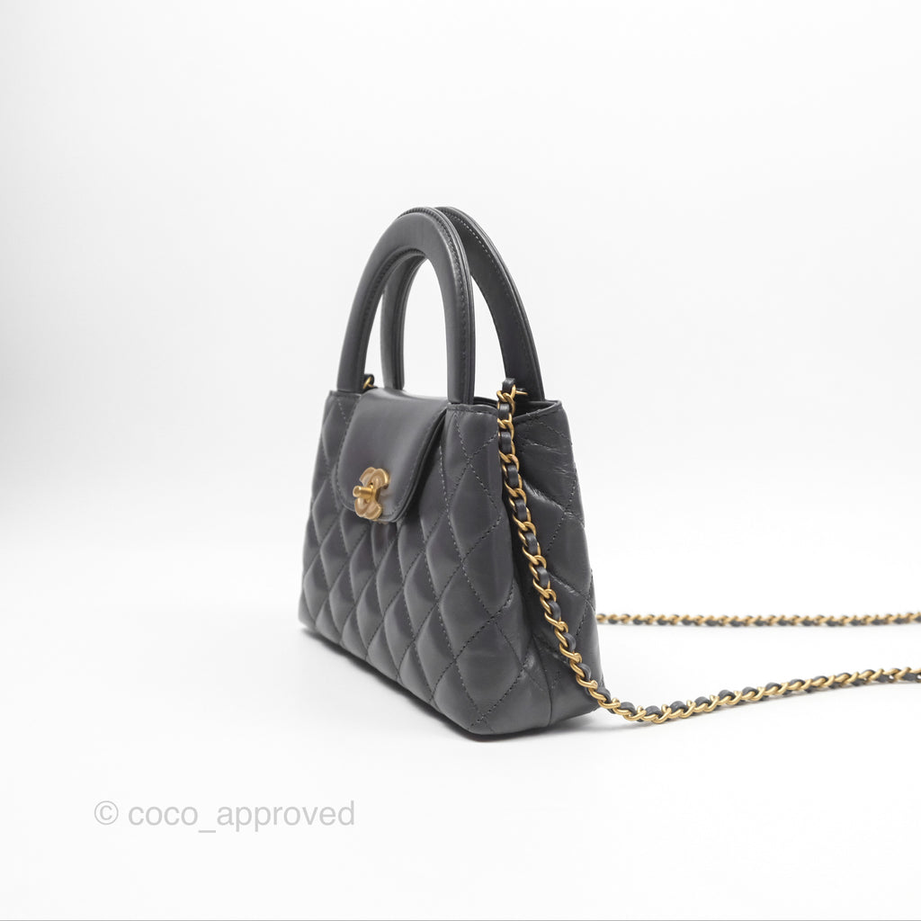 Chanel Kelly Bag Quilted Grey Shiny Calfskin Aged Gold Hardware