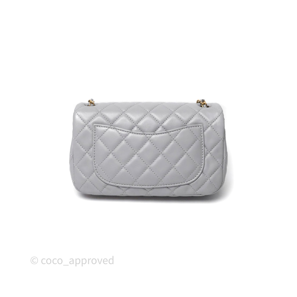 Chanel Pearl Crush Mini Rectangular Quilted Grey Lambskin Aged Gold Hardware