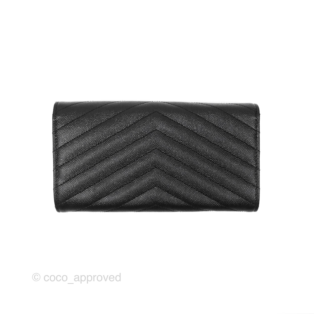 Saint Laurent Cassandre Matelasse Large Flap Wallet Black Grain De Poudre