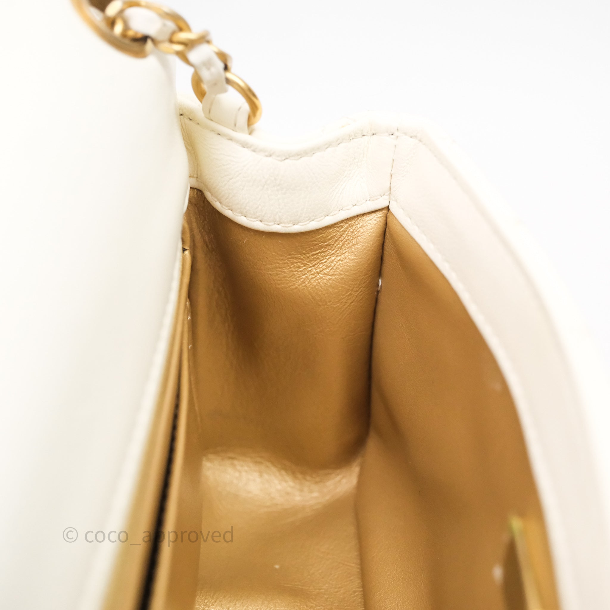 Chanel Mini Rectangular Pearl Crush White Lambskin Aged Gold