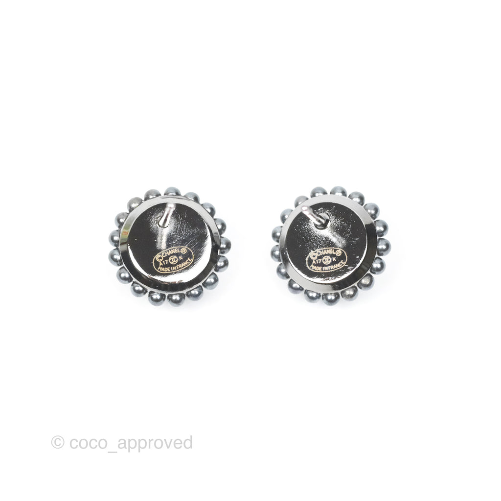 Chanel CC Crystal Round Earrings Grey Tone 17K