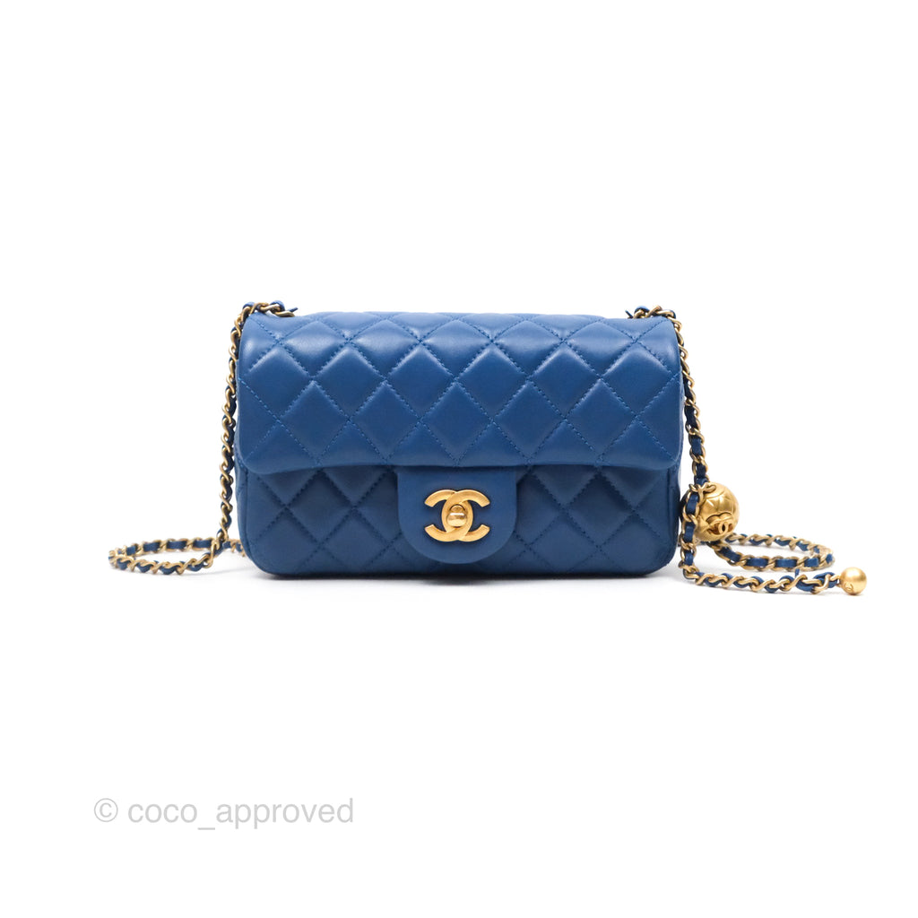 Chanel Mini Rectangular Pearl Crush Blue Lambskin Aged Gold Hardware