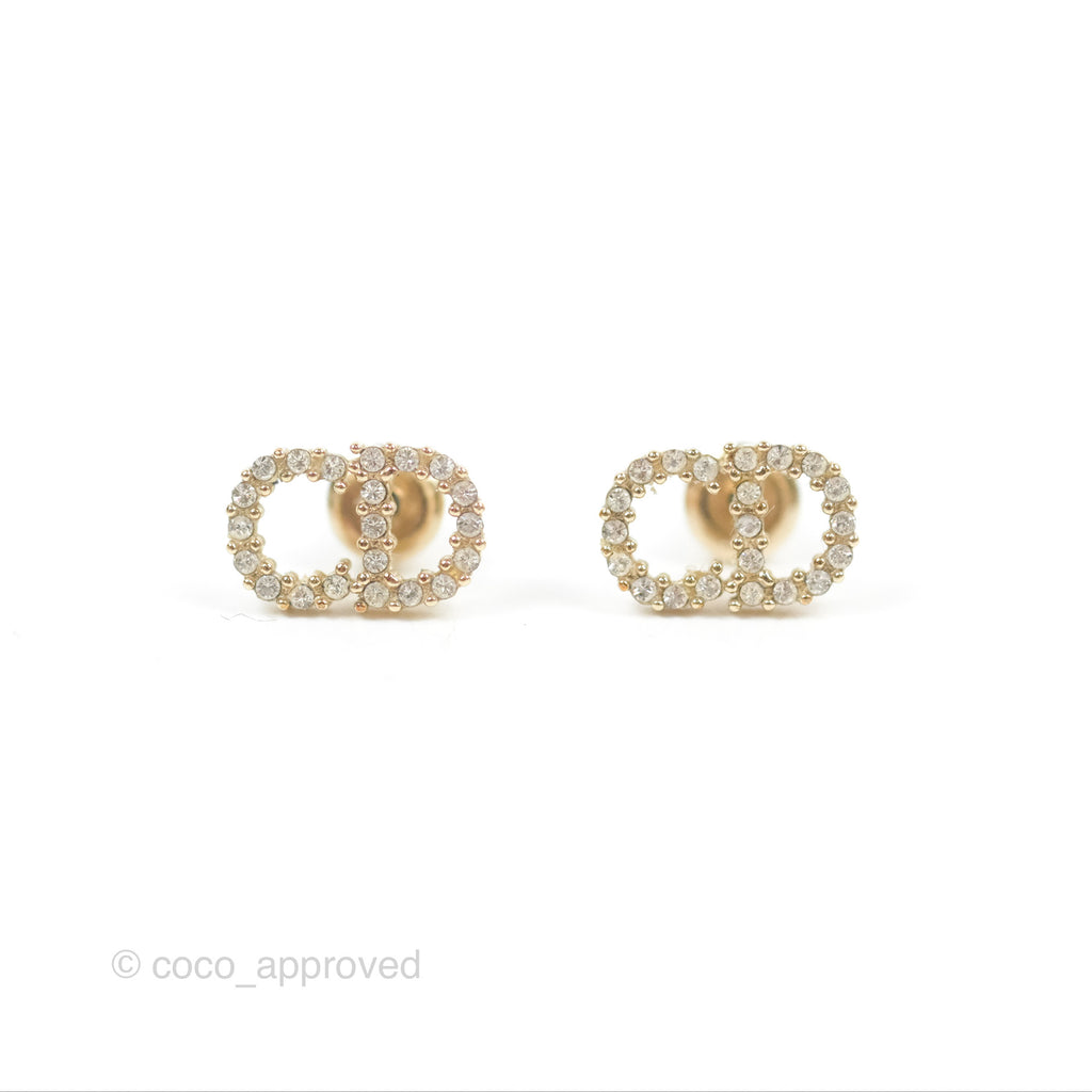 Dior Clair D Lune Crystal Earrings Gold Tone