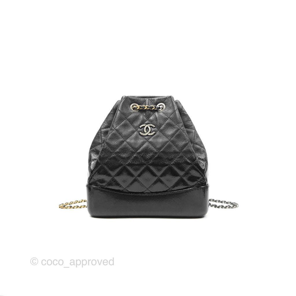 Chanel Small Gabrielle Backpack Black Patent Goatskin