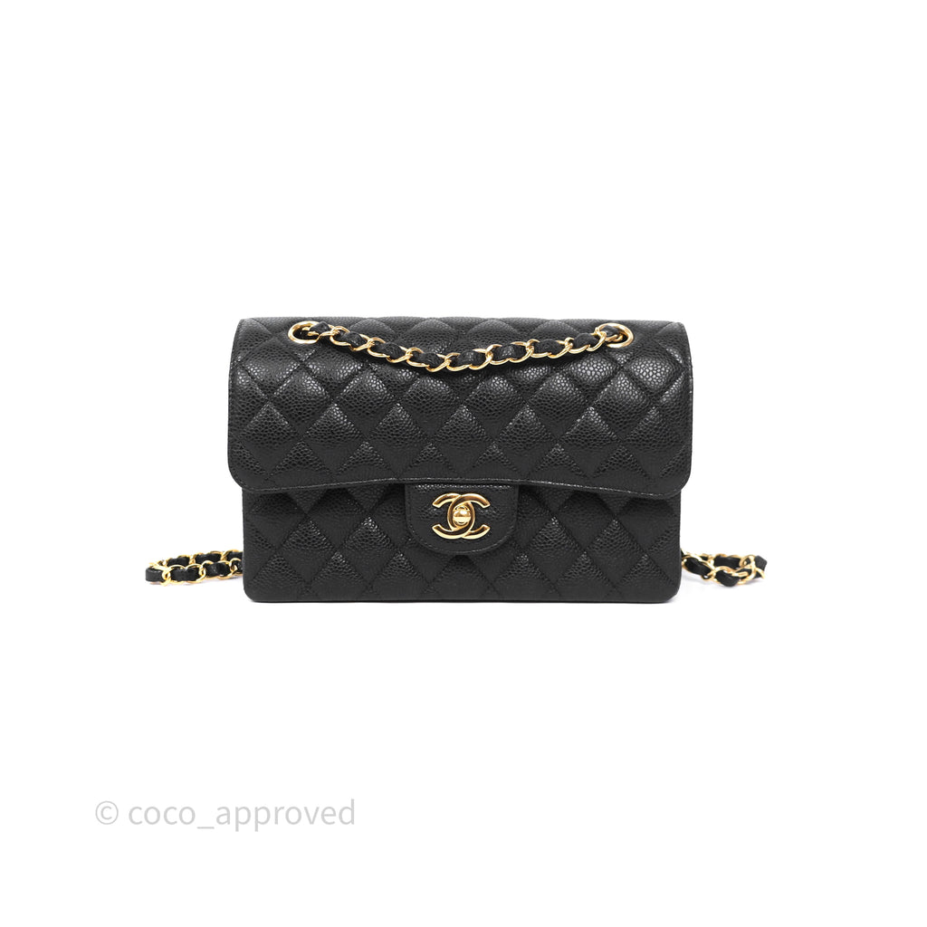 Chanel Small Classic Quilted Flap Black Caviar Gold Hardware