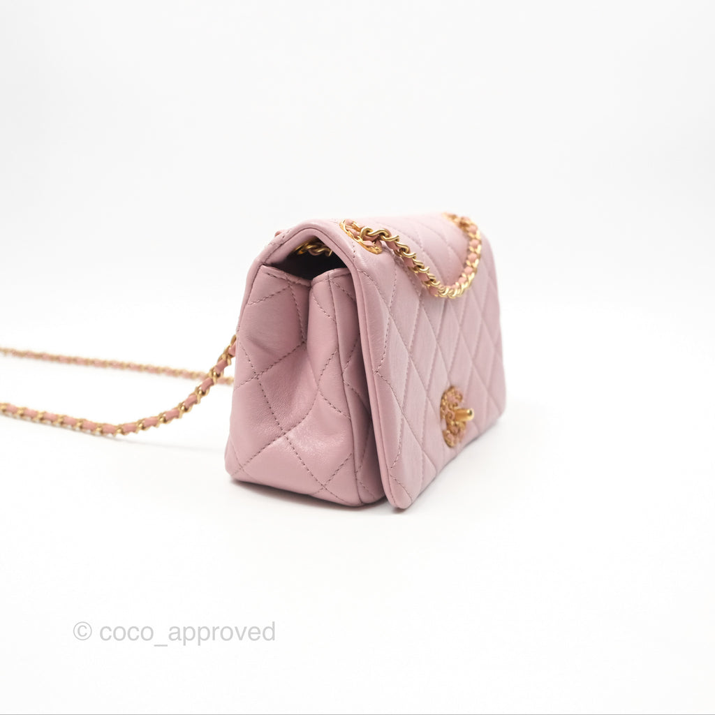 Chanel Flap Bag Dusty Pink Lambskin Aged Gold Hardware 24P