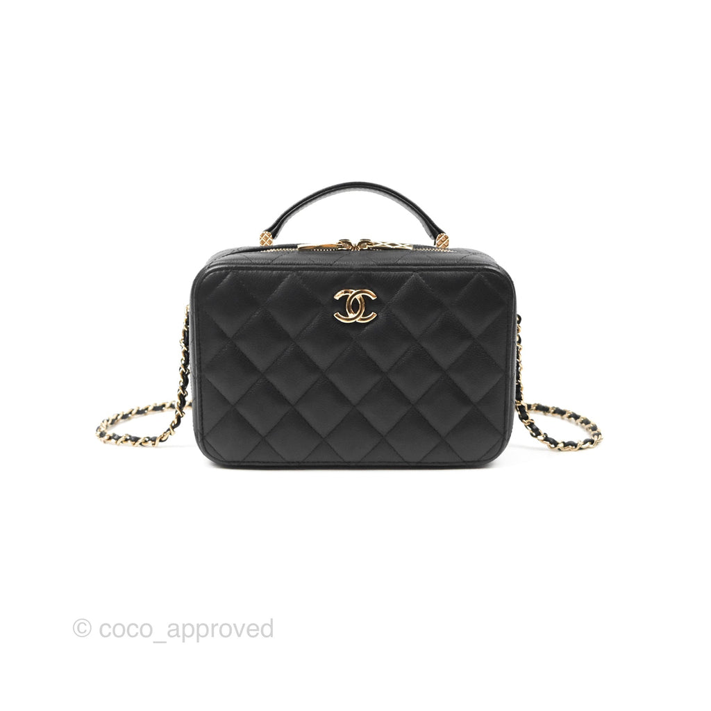 Chanel Quilted Top Handle Vanity Case Black Caviar Gold Hardware 22P