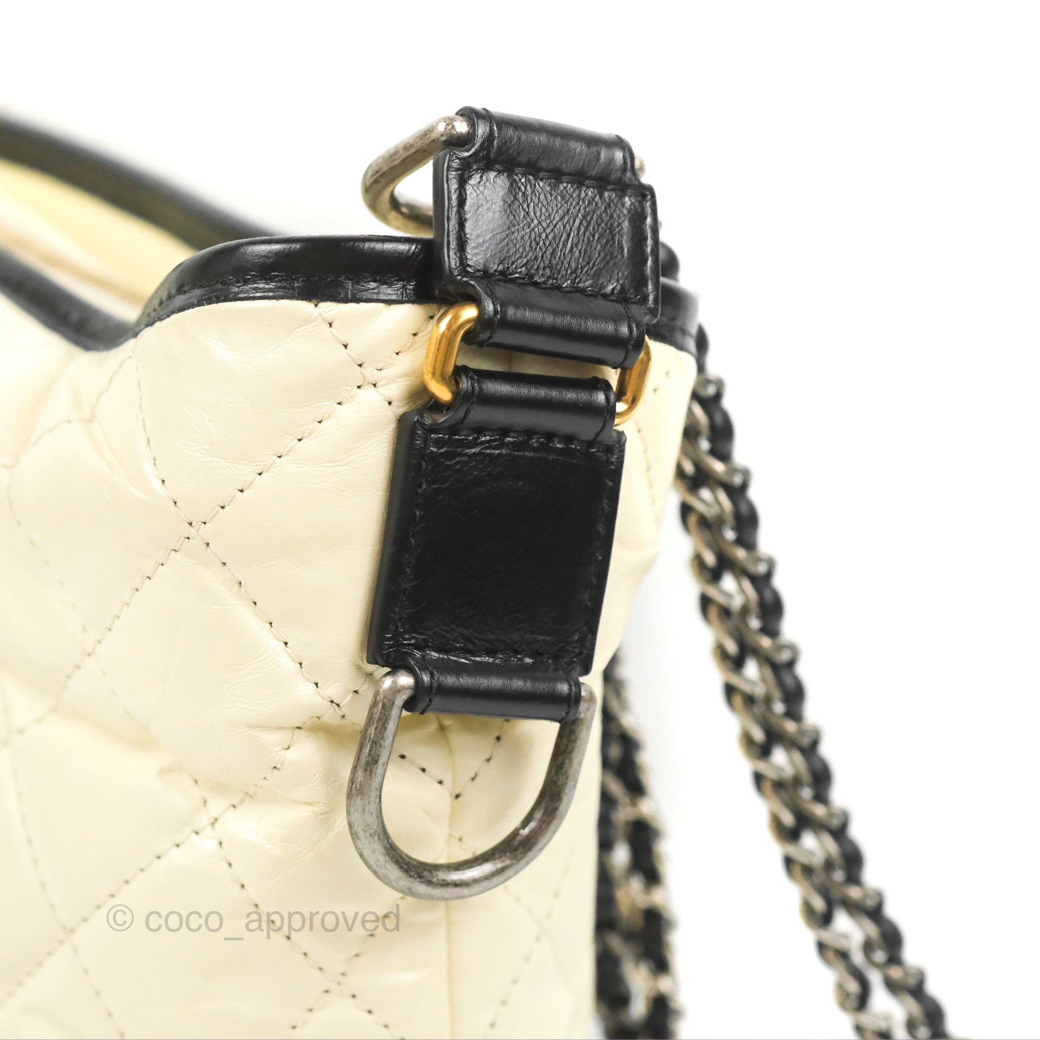 CHANE Black Aged Calfskin Quilted Small Gabrielle Hobo