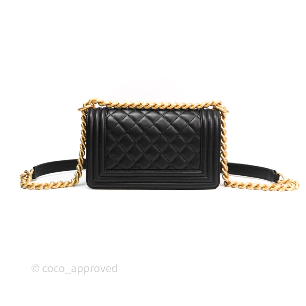 Chanel Small Boy Black Lambskin Aged Gold Hardware