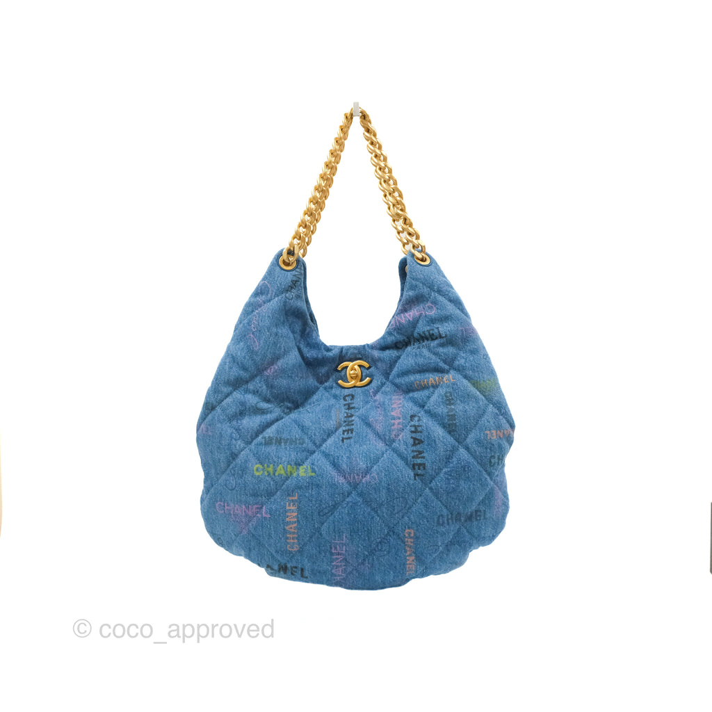 Chanel Maxi Hobo Bag Quilted Denim Mood Aged Gold Hardware