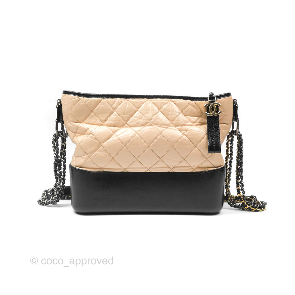 Chanel Large Gabrielle Hobo Black Beige Aged Calfskin Mixed Hardware