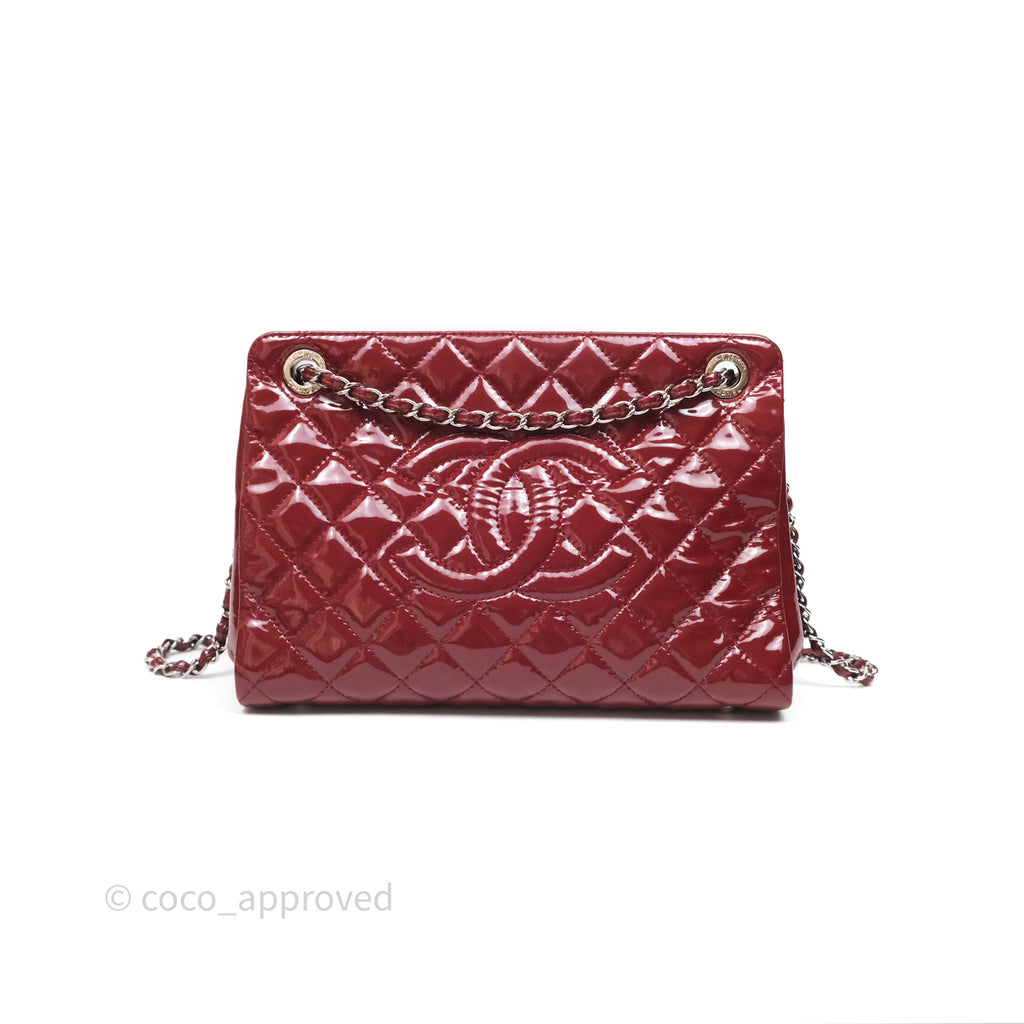Chanel CC Shopping Tote Bag Red Patent Silver Hardware