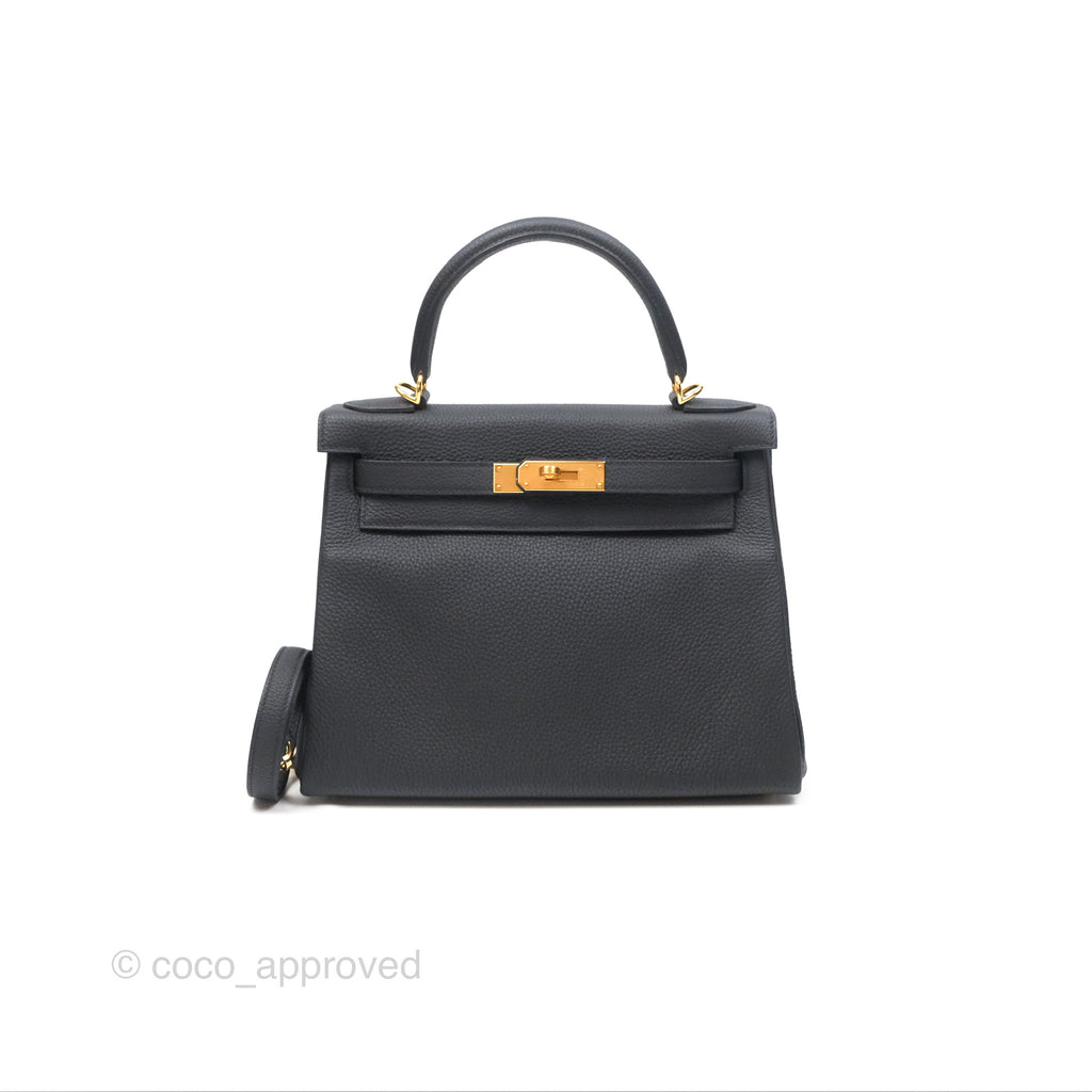 Hermès Retourne Kelly 28 Black Noir 89 Togo Gold Hardware