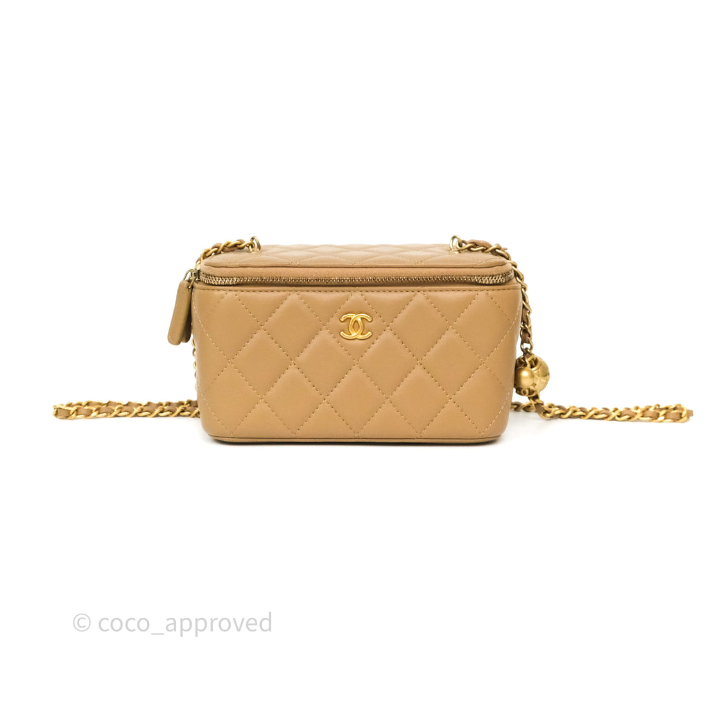 Chanel Pearl Crush Vanity With Chain Dark Beige Lambskin Aged Gold Hardware