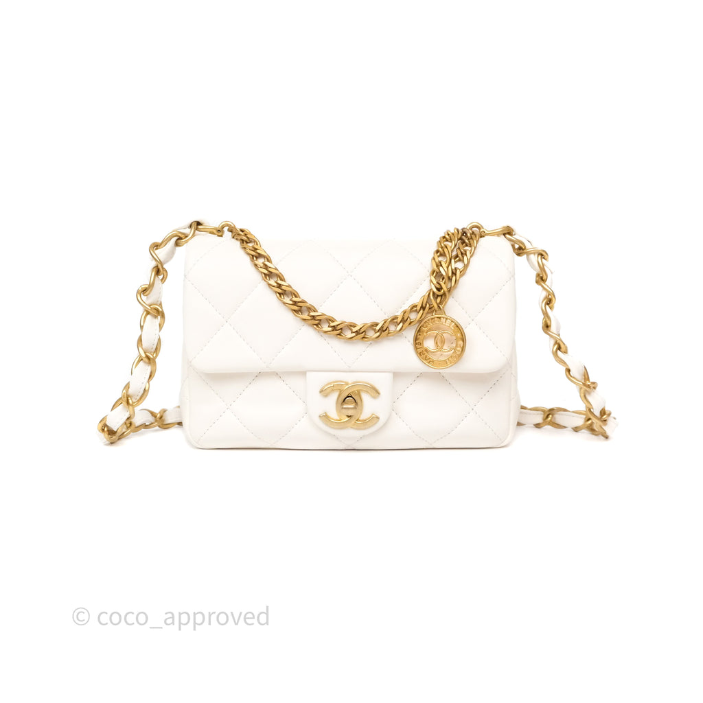 Chanel Small Fancy Jewel Flap White Shiny Lambskin Aged Gold Hardware