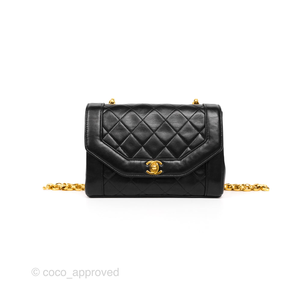 Chanel Vintage Small Diana Flap Black Lambskin 24K Gold Hardware