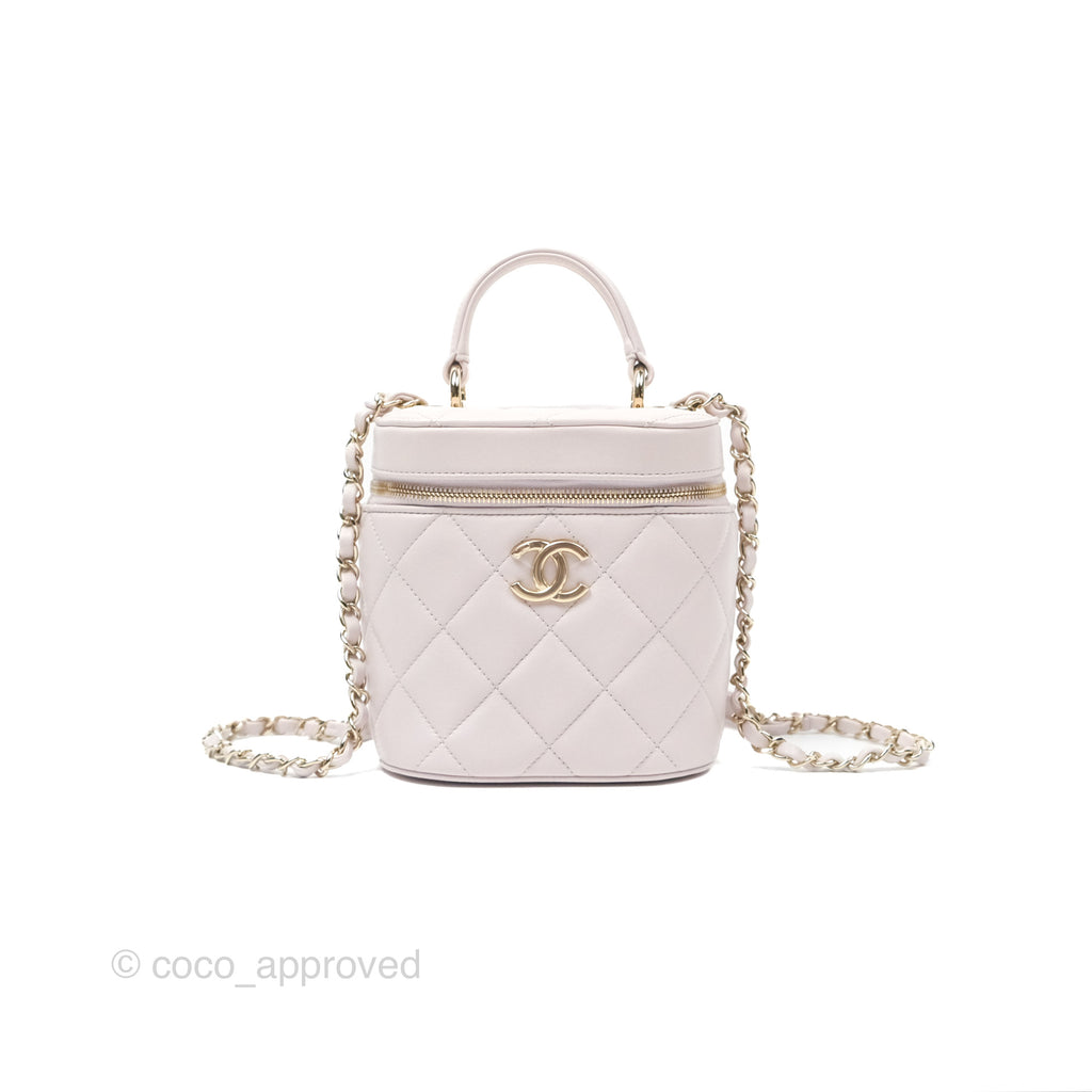 Chanel Small Quilted Top Handle Vanity Case Light Lilac Lambskin Gold Hardware