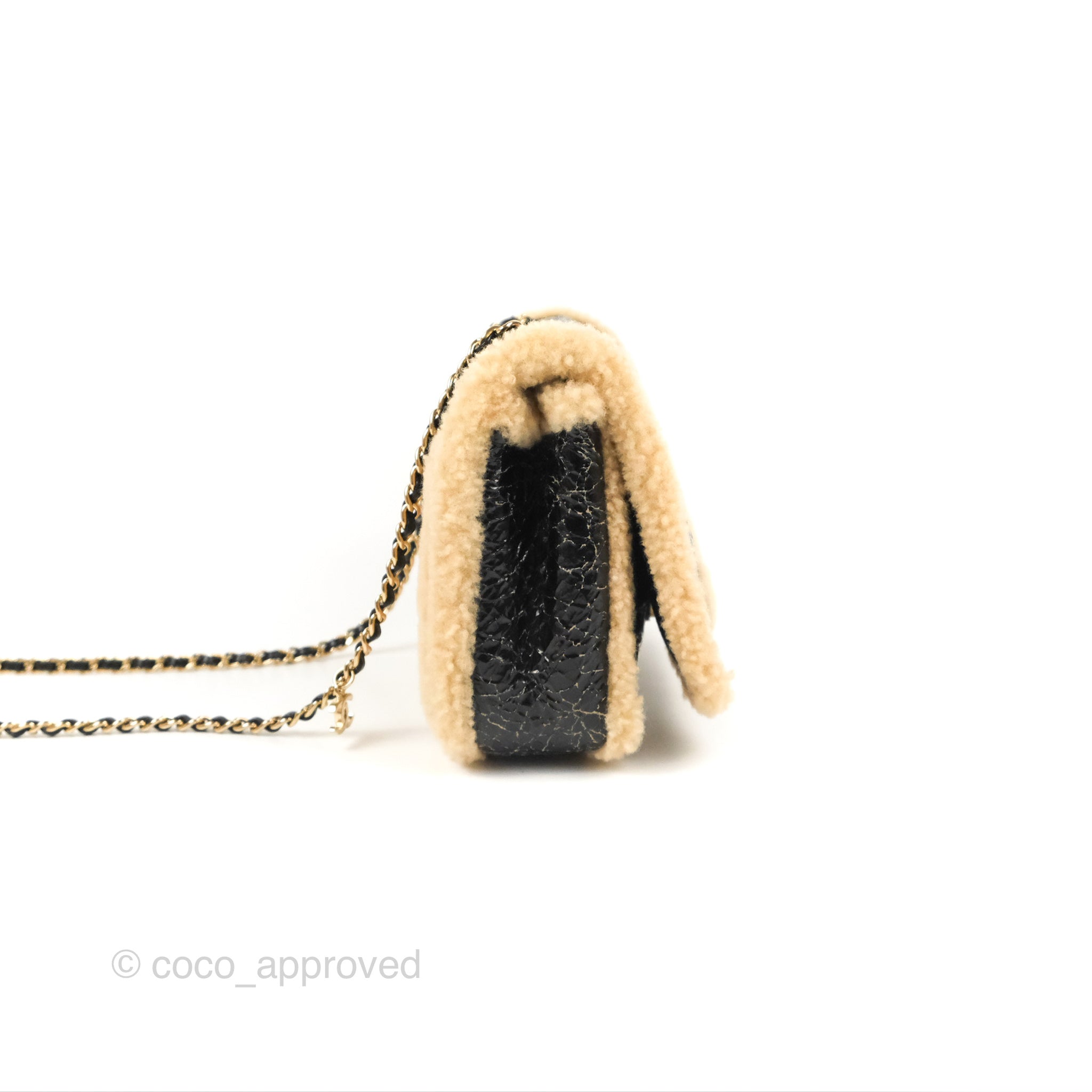 Chanel Mania CC Shearling Flap Bag Black Crumpled Glazed Sheepskin