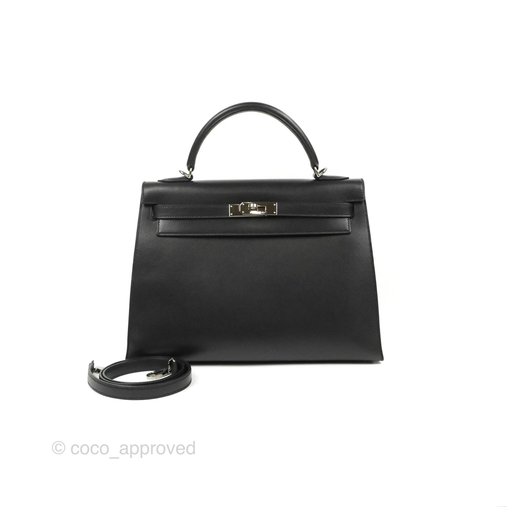 Hermès Kelly 32 Sellier Black Epsom Palladium Hardware