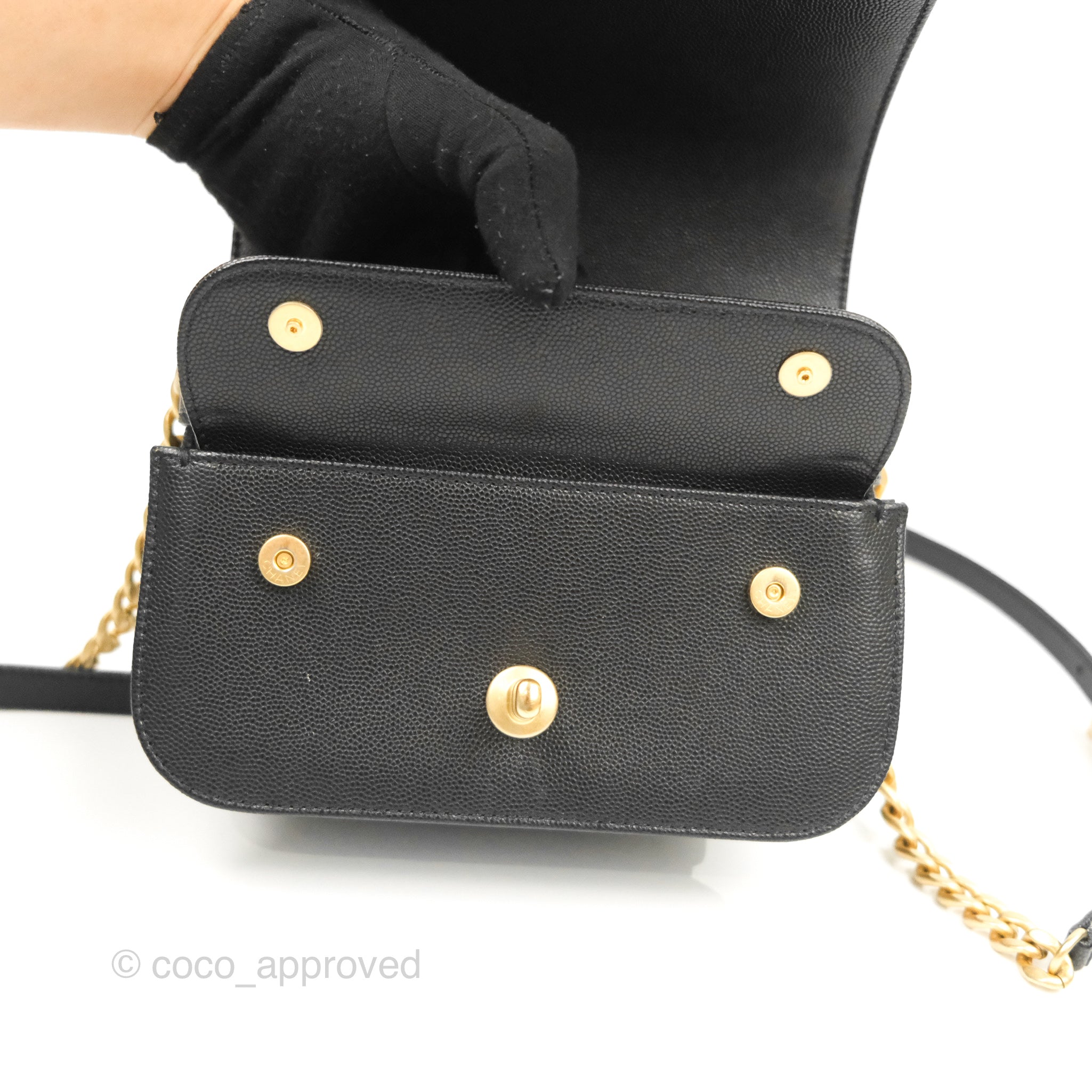Chanel Mini Messenger Bag Black Caviar Aged Gold Hardware 21K