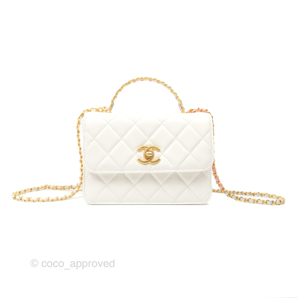 Chanel Rainbow Top Handle Flap Bag White Glazed Lambskin 23P
