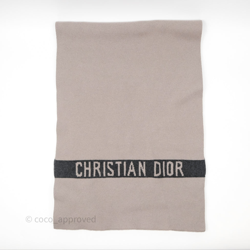 Christian Dior Logo Stripe Cashmere Scarf Taupe/ Black