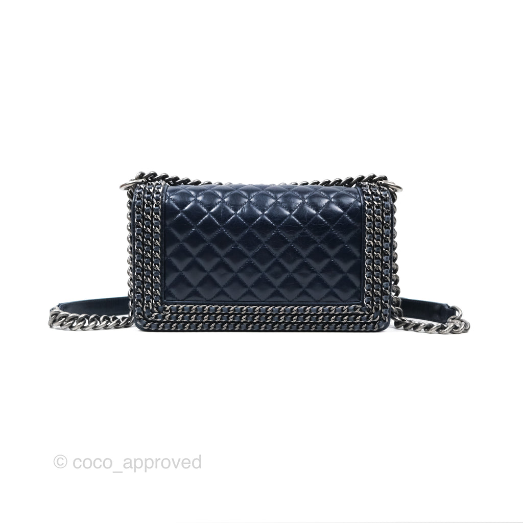 Chanel Medium Chain Edge Boy Quilted Navy Aged Glazed Calfskin Ruthenium Hardware