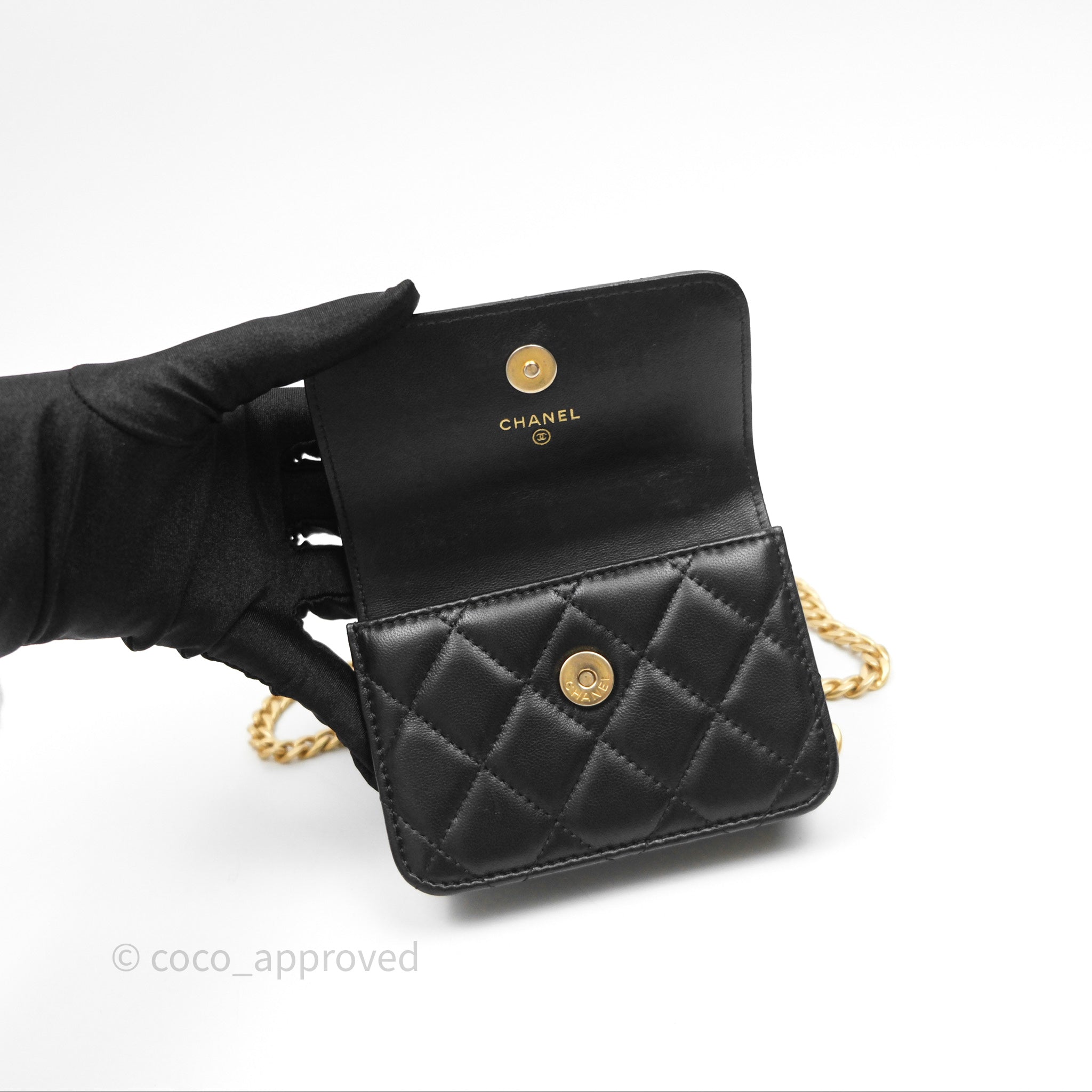 【おしゃれなミニ】CHANELチェーンクラッチ／Clutch with Chain Chanel Mini Clutch With Chain Camellia Adjustable Black