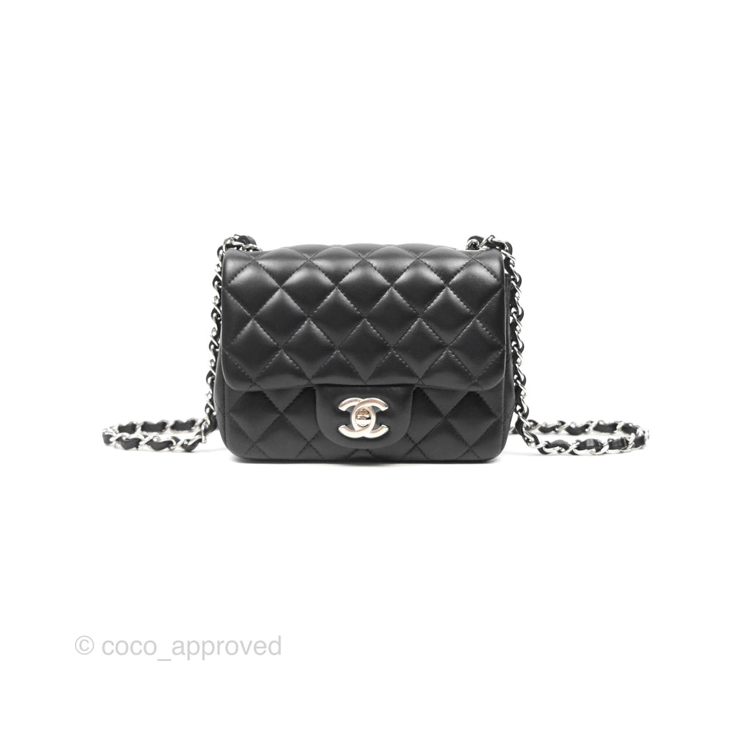 Chanel Mini Square Flap Quilted Black Lambskin Silver Hardware