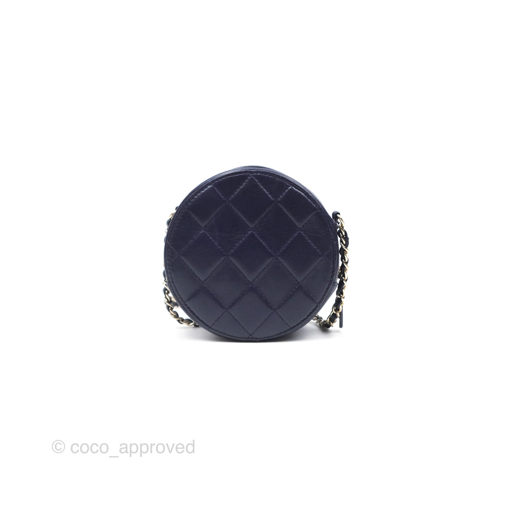 Chanel Quilted Round Clutch with Chain Dark Purple Calfskin Gold Hardware