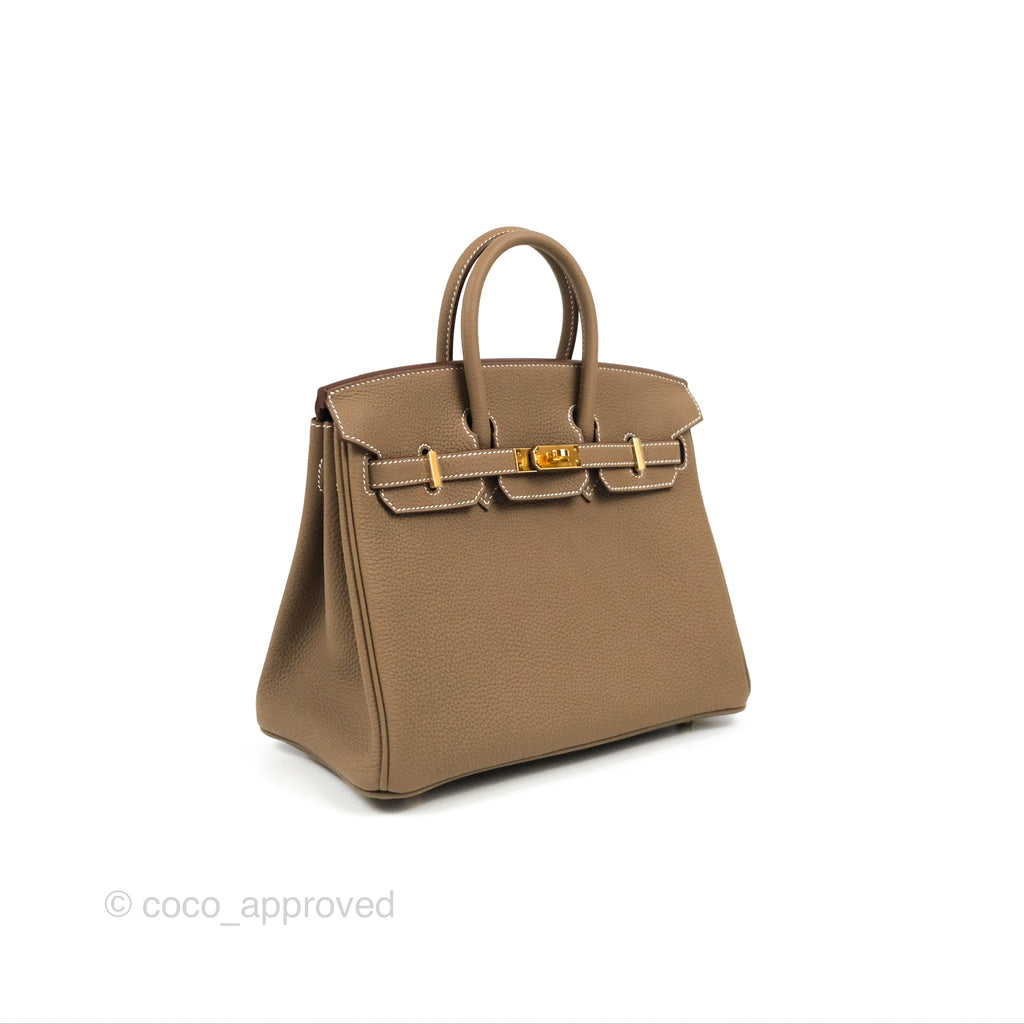 Hermes Birkin 25 Retourne Etoupe Togo Gold Hardware