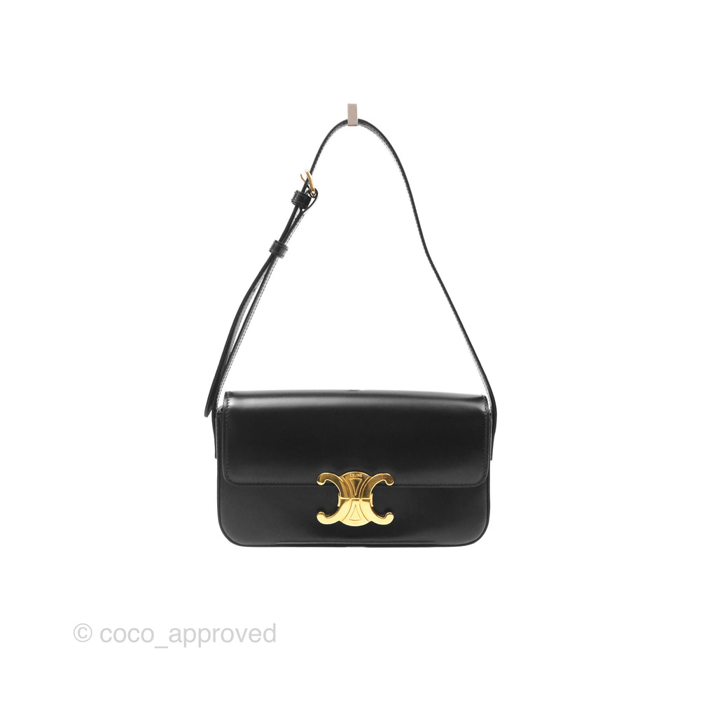 Celine Triomphe Shoulder Bag Black Calfskin