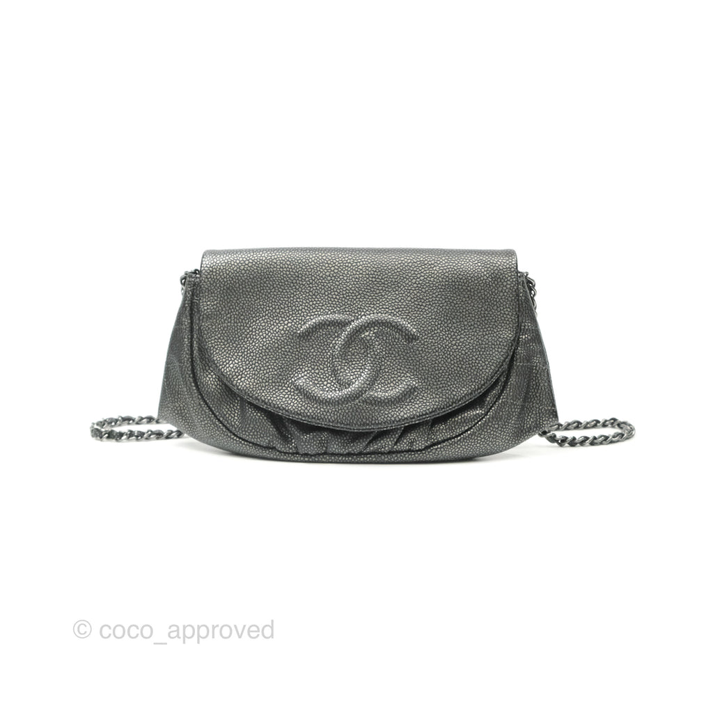 Chanel Half Moon Wallet on Chain WOC Metallic Dark Grey Caviar Silver Hardware